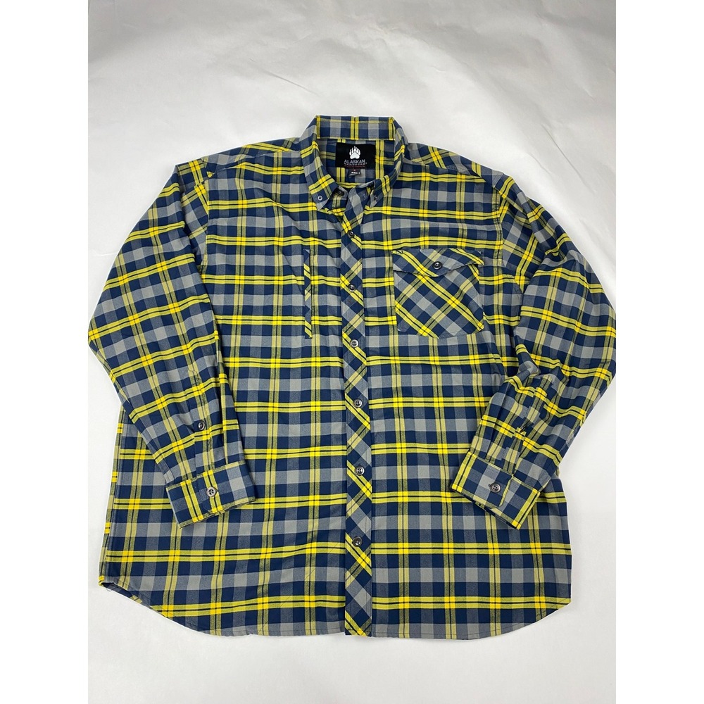 Alaskan Hardgear Flannel Plaid Shirt Men's Size 2XL Blue Yellow